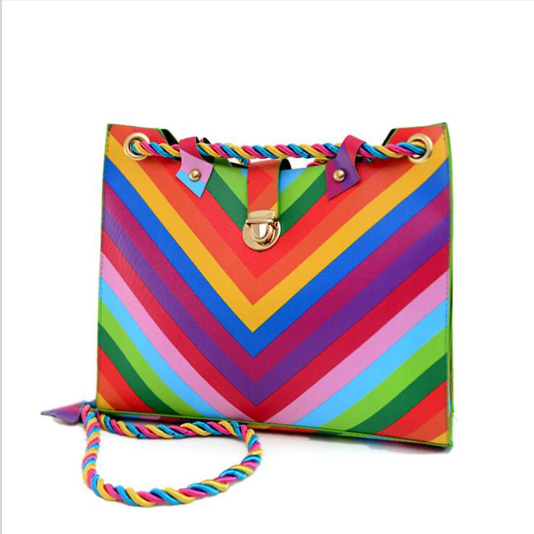 

YJGJZ HOUSE Summer style rainbow Shoulder bag Colorful PU Leather Tote Satchel Purse handbag womens Bag