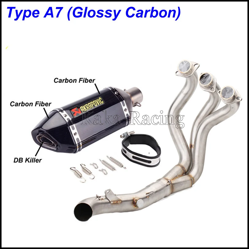 MT09 FZ09 мотоциклетная выхлопная система без шнуровки Модифицированная труба Akrapovic глушитель из углеродного волокна для Yamaha MT-09 FZ-09 - Цвет: Type A7(Glassy)