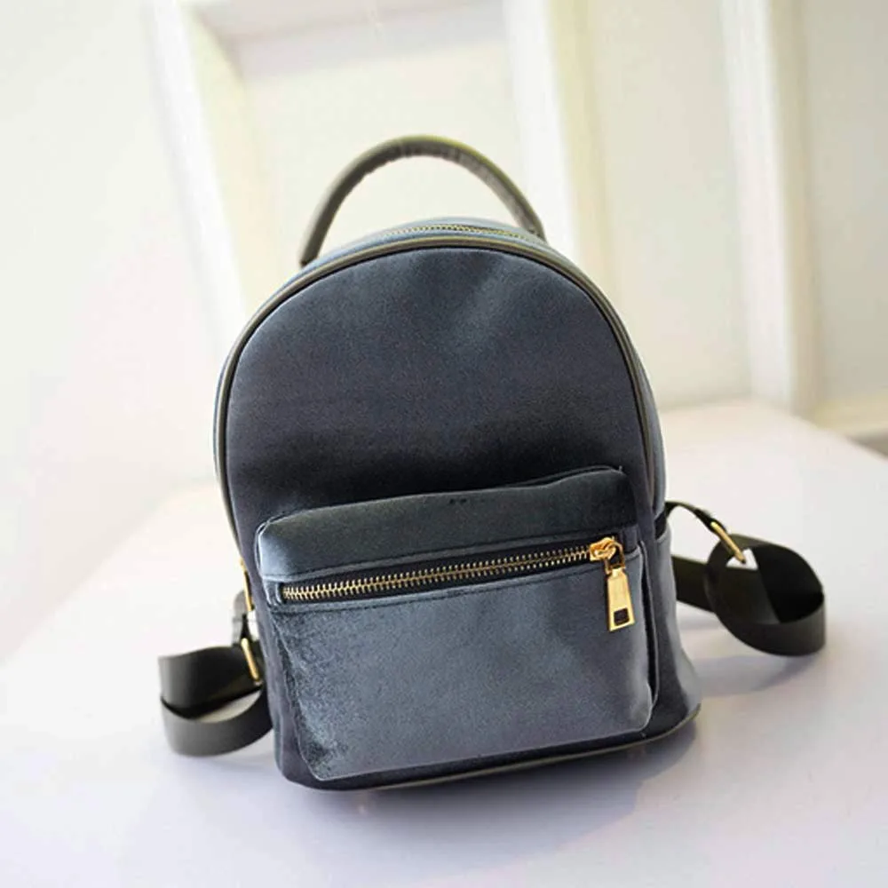 Women Leather Backpack Gold Velvet Small Mini Rucksack Backpack
