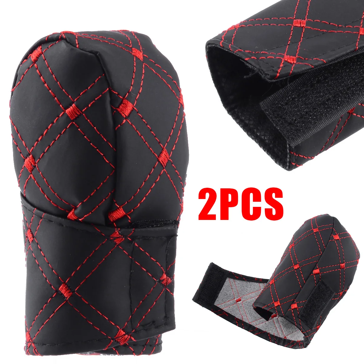 Universal 2Pcs/set Red Car Faux Leather Gear Shift Knob Car Hand Brake Cover Sleeves Hot Sales