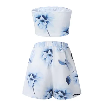 

Summer Women Floral Print Off Shoulder Crop Tops+Shorts Set Sexy Casual Boho Beach Suit TY53