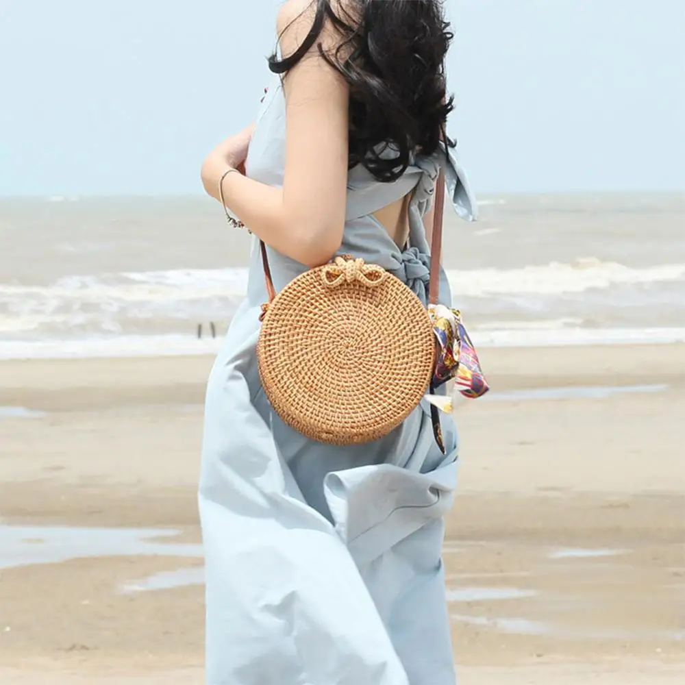Многоцелевая женская соломенная сумка для хранения, Пляжная бамбуковая сумка, сумка-тоут на плечо, органайзер для косметики, сумки из ротанга