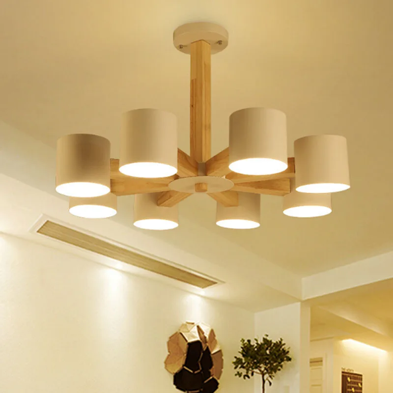 

Creative simple 3/6/8 head solid oak Wooden Pendant Lights Hanging Wood Lamps Dinning Room Restaurant Fixtures Indoor Dec