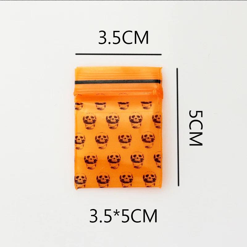 

100pcs 3.5cmx5cm /1.37inch x 1.96inch Small Orange Skull Poly Ziplock Thick Plastic Reclosable Zipper Bags