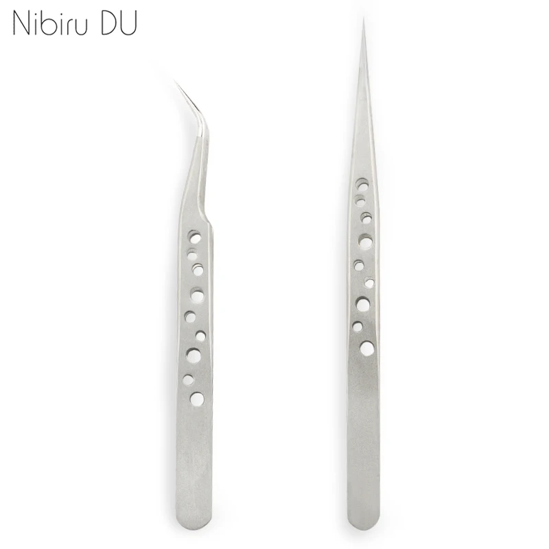 

1set Nail Art Tools Stainless Steel Tweezers Electroplating Silver Rhinestone Picking Curved Straight Tweezers