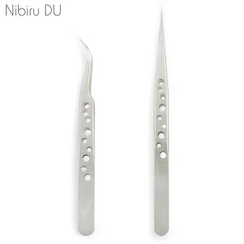

1set Nail Art Tools Stainless Steel Tweezers Electroplating Silver Rhinestone Picking Curved Straight Tweezers