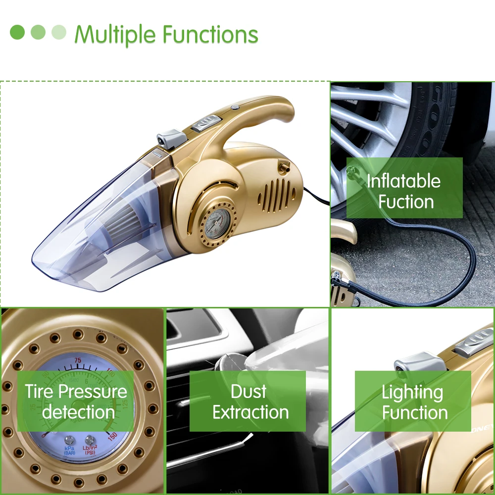 US $24.67 AOZBZ 4 In 1 MultiFunction Wet Dry Car Vacuum Cleaner Portable 12V 120W 150PSI Car Air Compressor Tire Inflator With LED Light