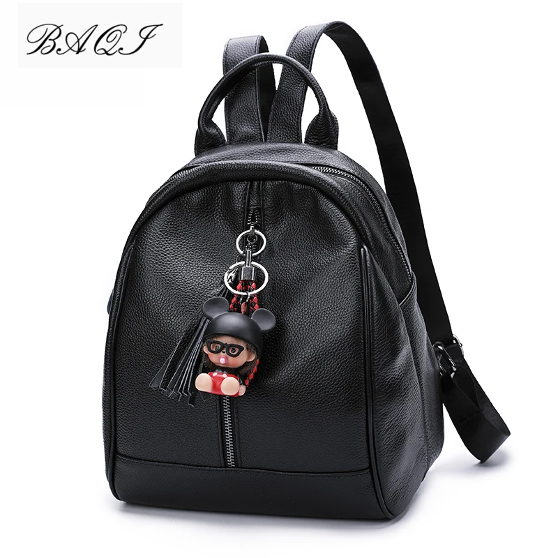 

BAQI Women Backpack Genuine Leather Cowhide Girls School Bags 2019 Fashion Shoulder Bag Mochila Women Travel Bag Casual Bagpack