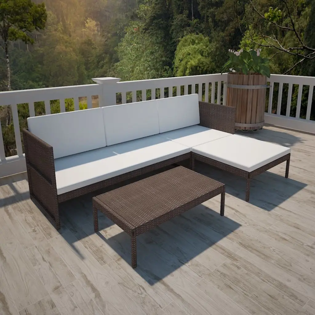 vidaXL Brown Outdoor Poly Rattan Lounge Set Three Seat Sofalounge set