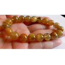 Со скидкой натуральный Титан Золотая игла Рутиловый Кварц стрейч браслет круглые ювелирные бусины 10 мм