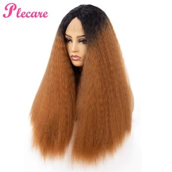 

Plecare Ombre Long Wig Kinky Straight Synthetic Lace Front Wig Pruik For Women Curly Synthetic Type Cosplay Wig