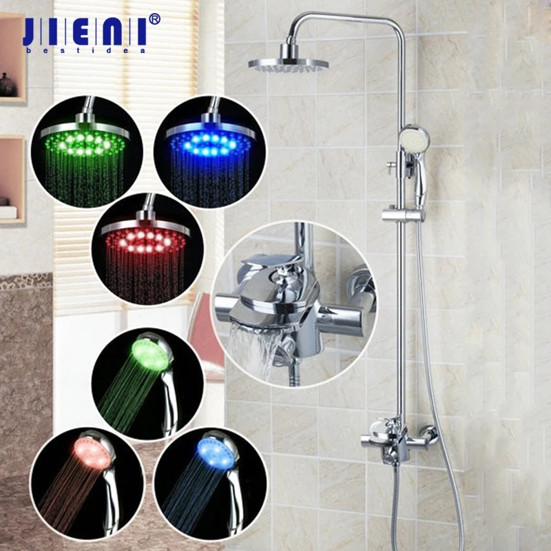 

Wall Mount LED Light 8 inch Rainfall Shower Head Chrome Bathroom 50131 Bathtub Sink Faucet Shower Set Torneira Mixer Tap