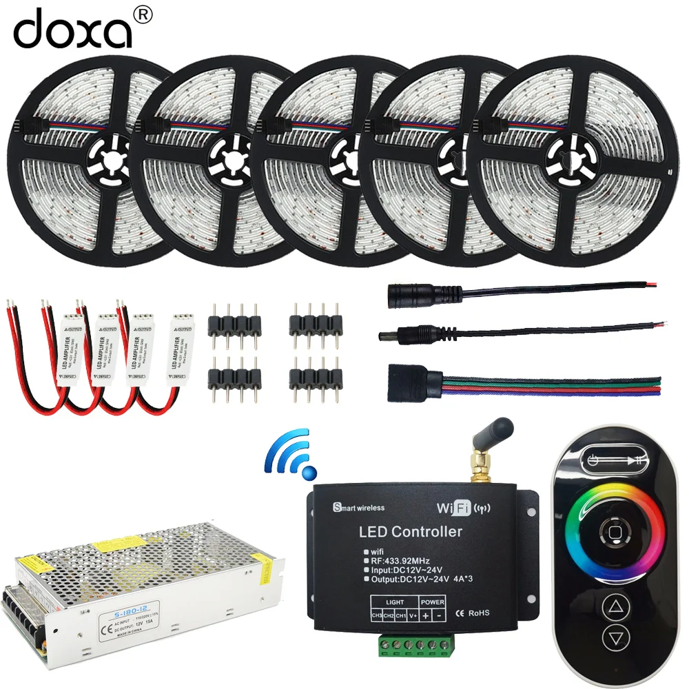 

BLYN 25M WIFI RGB LED Strip 5050 Waterproof Strips Light 15M 10M +RF Remote WIFI RGB Controller+LED Amplifier+ 12V Power Supply