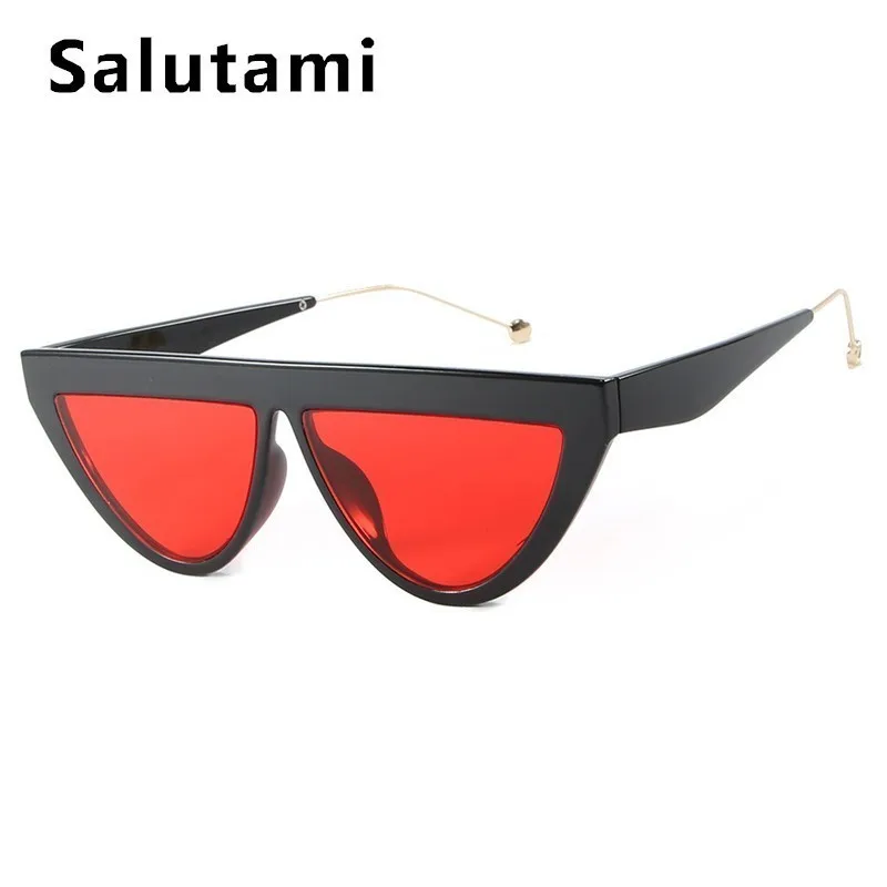 Круглые Солнцезащитные очки кошачий глаз с принтом в горошек, женские солнцезащитные очки, новинка, роскошные брендовые серые, черные, серебристые, плоские солнцезащитные очки, мужские солнцезащитные очки в винтажном стиле - Цвет линз: black red