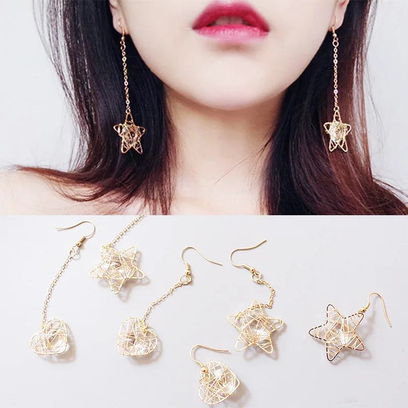 

Hot 2018 New Korean Hollow geometry fashion long drop earrings for women Star heart zircon female earrings weddings gifts