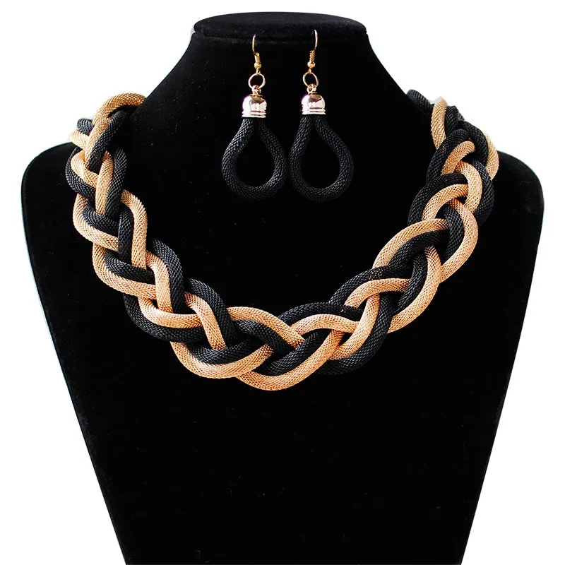 F& UTrendy Популярные витые различные цвета ожерелье и серьги цепь набор украшений для женщин