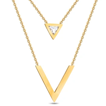 

NIBA Gold-Color Double V Shape Necklace For Women Geometric Triange Cubic Zirconia Pendant & Necklace Trendy Collier