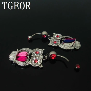 

Free shipping Charm 20pcs Stainless Steel Owl dangle feather gem colors crystals navel piercing belly button ring
