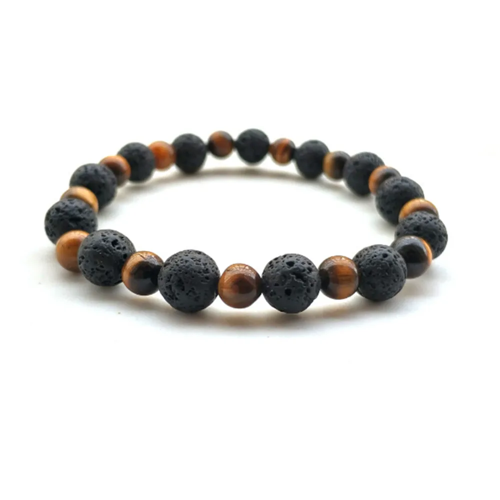 

HFANCYW 6/8mm Natural Tiger Eye Rock Volcanic Lava Beads Bracelet Yoga Energy Stone Healing Strand Bracelet for Male or Female