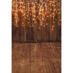 Фестиваль света фотографии коричневый деревянный пол Декор огни фонов Baby Shower Фотофон для фото виниловая ткань 3D