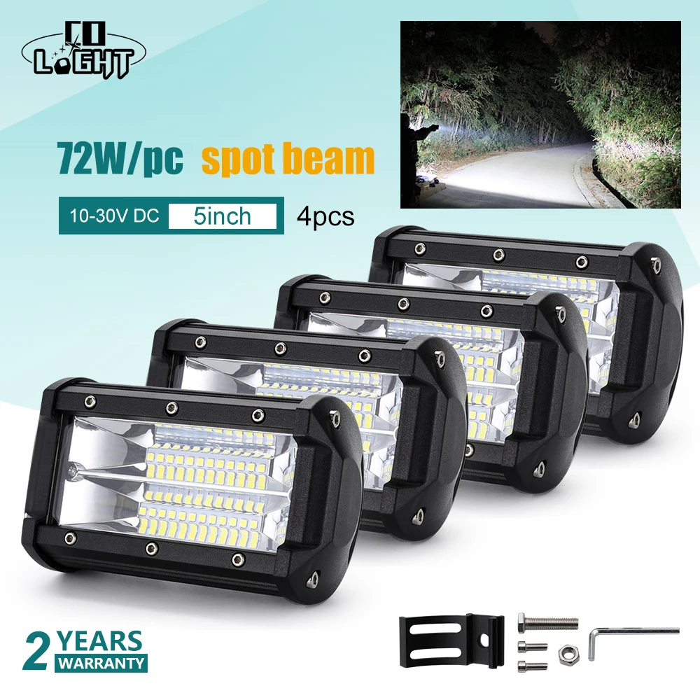 

CO LIGHT 5" 72W LED Work Light Bar Spot Flood Beam Auto LED Light Bar for Boat Truck ATV Offroad Driving Light 12V 24V Led Bar