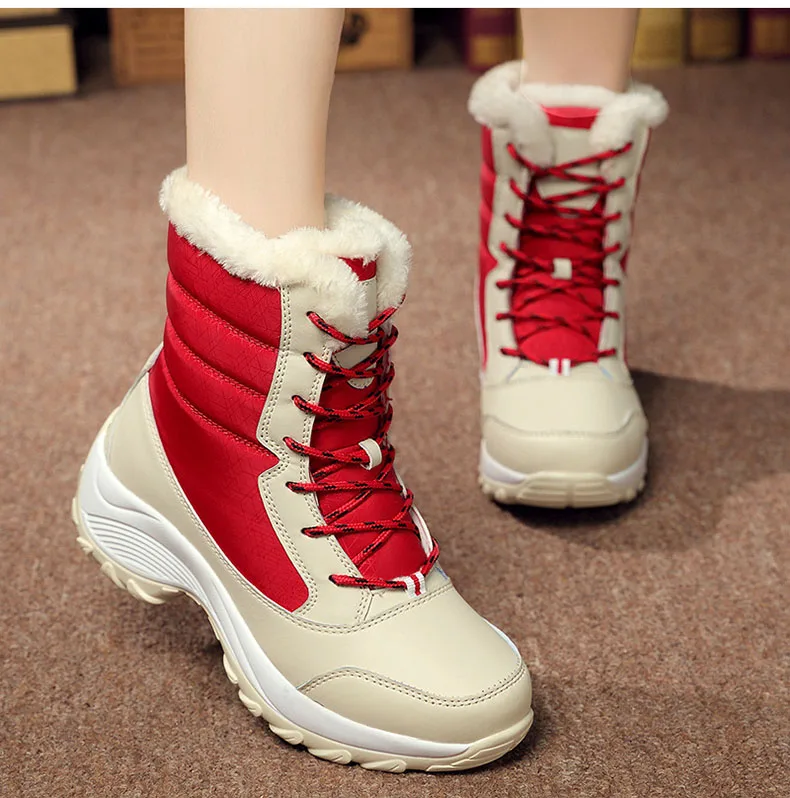 Botas de nieve impermeables para Mujer, botines con plataforma para  mantener el calor, tacón grueso de piel, invierno, 2019 - AliExpress Calzado