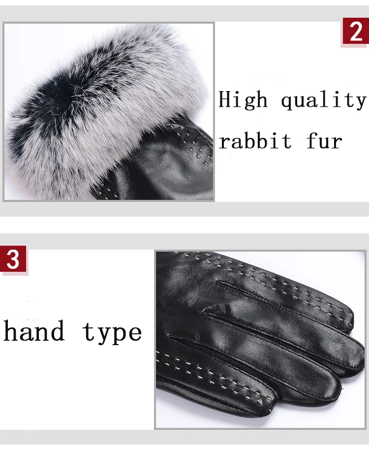 JKP Для женщин новые кожаные Перчатки Для женщин овчина мех кролика сенсорный экран осенние и зимние теплые и ветрозащитный варежки ST-007