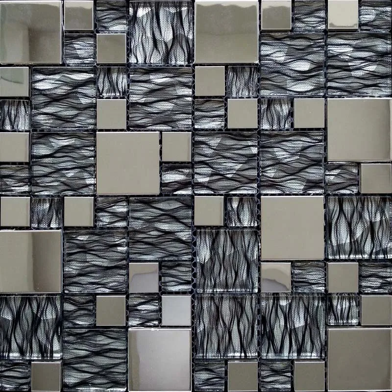 

Euro Stainless Metal Grey Crystal Glass Mosaic tiles for kitchen backsplash wall tile bathroom shower fireplace decor