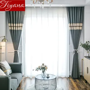 

Blue Stripe Blackout Curtain for Window Bedroom Solid Drape Custom Made Sheer Fabric Kitchen Blinds Fabric X582#30