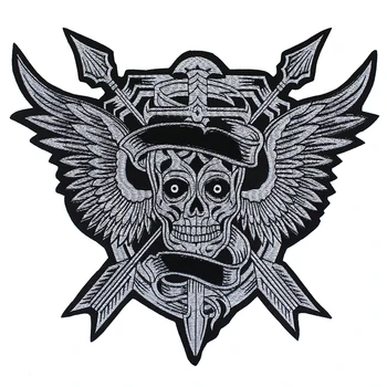 

Large Wing Arrow Skull Patches Embroidery Applique Motorcycle Biker Jacket Badges Back Decorated Punk Iron on Sticker Supplies