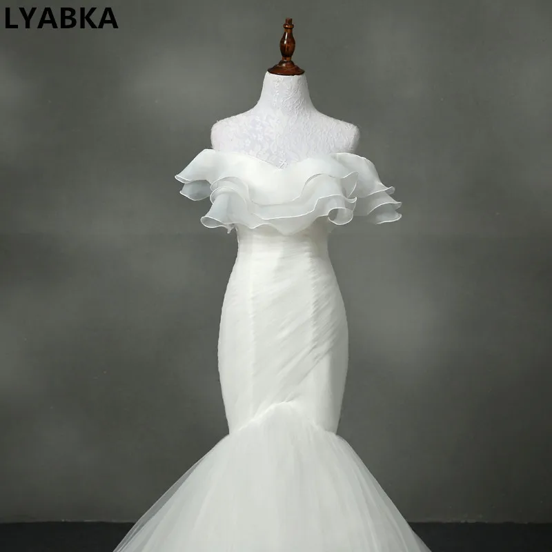 Vestido De Noiva без бретелек свадебное платье-Русалка настоящая фотография Casamento Тюль с Свадебные платья с оборкой Robe De Mariage