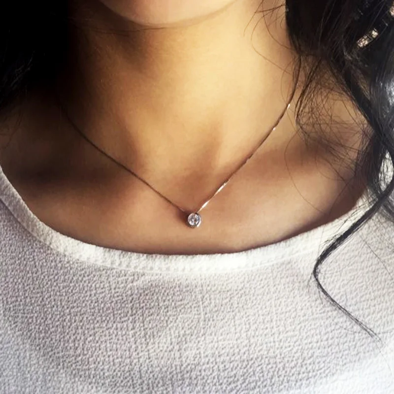 

single stone solitaire cz cubic zirconia delicate dainty box chain 925 sterling silver bezel 5mm cz single stone necklace 925