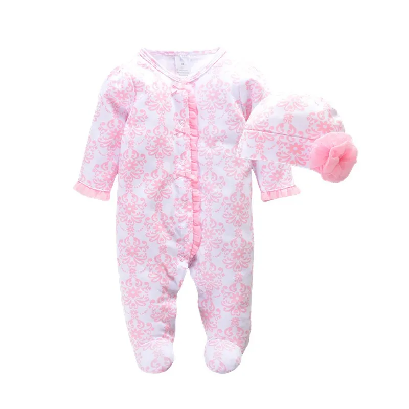 

Spring Newborn Baby Girl Clothes Set Princess Long Sleeve Body suits Floral Romper & Hat Fashion Girls Jumpsuit Sets Clotheing