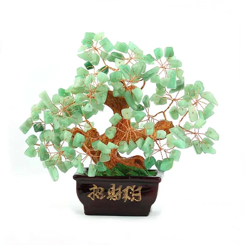 Фэн шуй нефритовый зеленый камень кристаллы Lucky Money Tree в розовой коробке|trees green|tree