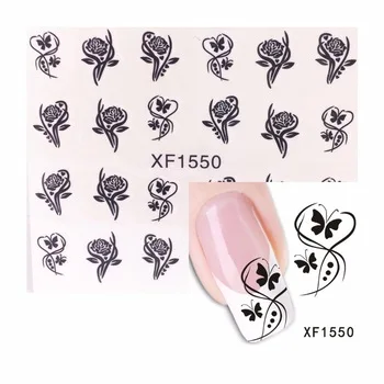 YZWLE 1 Sheet Black Flower Design Beauty Nail Art Tips Sticker Full Wraps Water Transfer Decals 1550