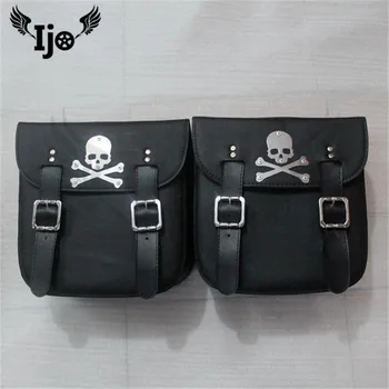 

Ijo Pair Black Universal Motorcycle PU Leather Saddlebags Storage Tool Pouches Bags Left Right Saddle Bag Tail Luggage Bag