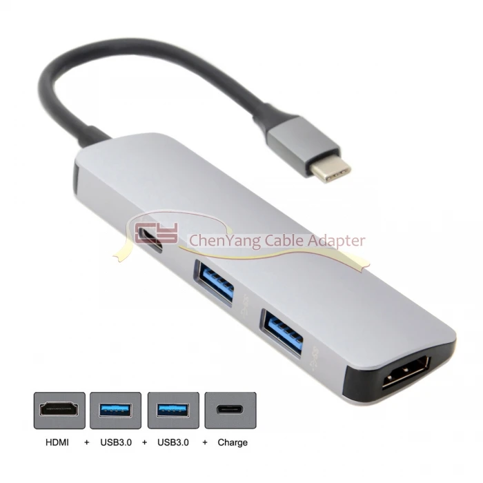 

10pcs/lot USB-C Type-C to HDMI & 2 Ports HUB & Female Charger Multiport Docking Adapter Cable USB-C Digital AV Multiport Adapter