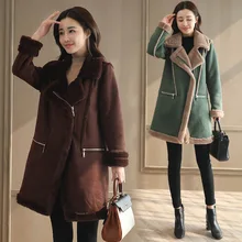 Зимняя женская куртка из искусственной замши, шуба, утолщенная замшевая Женская Длинная шерстяная куртка, теплая верхняя одежда