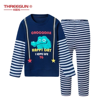 

THREEGUN Kids Children Winter Pajamas Cartoon Crocodile 2pcs/Set Cotton Warm Sleepwear Kids Warm Thermal Underwear Set