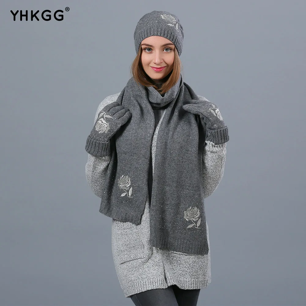 YHKGG 2018 зимние вязаные шапочки шапка шарф комплект для женщин Шапки теплый