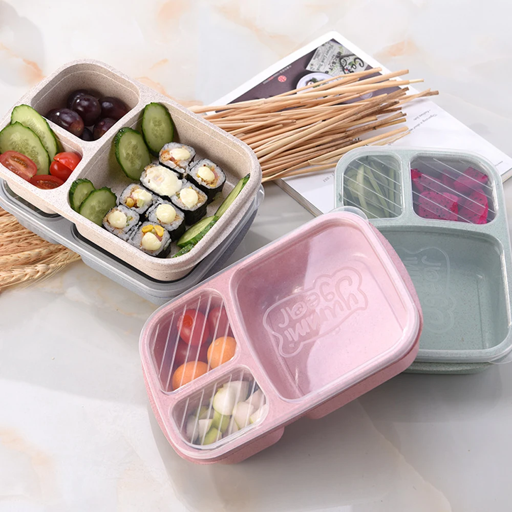 3-Grid-Wheat-Straw-Lunch-Box-Microwave-Bento-Box-Quality-Health-Natural-Student-Portable-Food-Storage