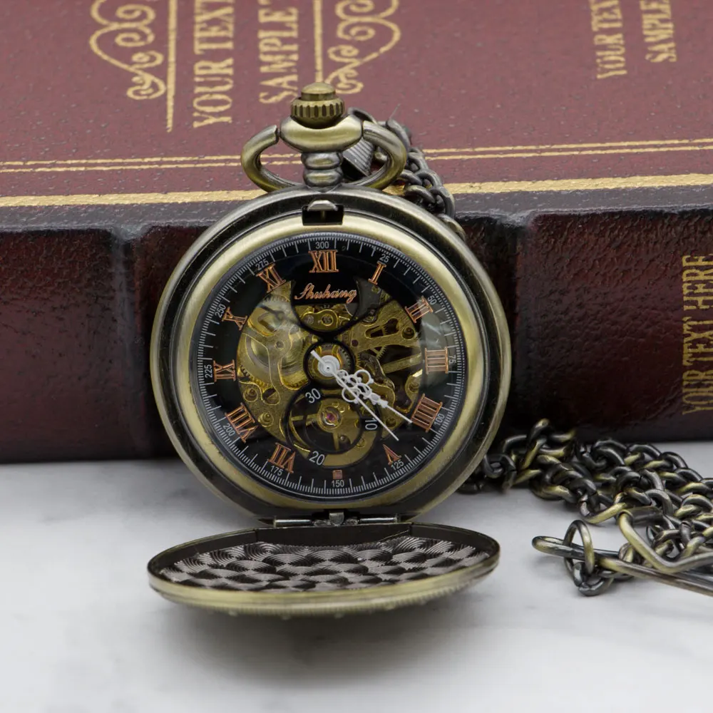 Модные Винтажные Механические карманные часы со скелетом в стиле стимпанк, мужские антикварные Роскошные брендовые карманные и брелоки, часы с цепочкой