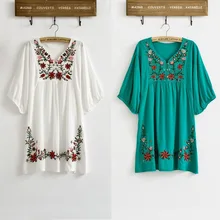 Gran oferta Vintage 70s étnico Floral bordado Hippie BOHO mexicano puff slv blusa vestido talla única superior XS S M L envío gratis