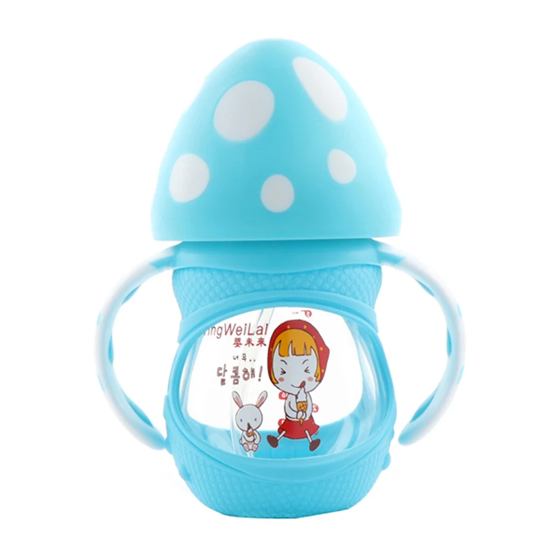 MMBABY 150ml Baby Milk Feeding Bottle with Silicone Handle BPA Free Safe Infant Drinking Water Glass Bottle