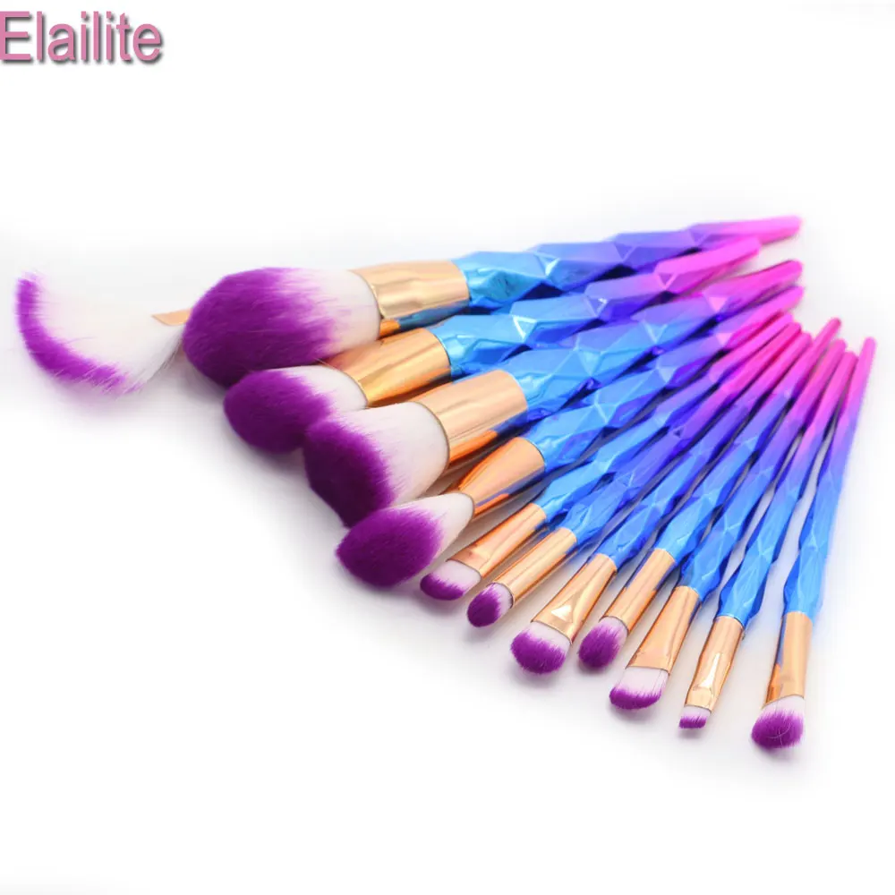 Elailite 7-12PCS Diamond Makeup Brushes Foundation Powder Eyebrow Shadow Brush Blush Rose Gold Rainbow Unicorn Set | Красота и