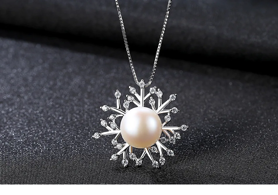 

S925 Simple Silver Pendant Natural Pearl Snowflake Personality Necklace Women's AAA Zircon Item DD07