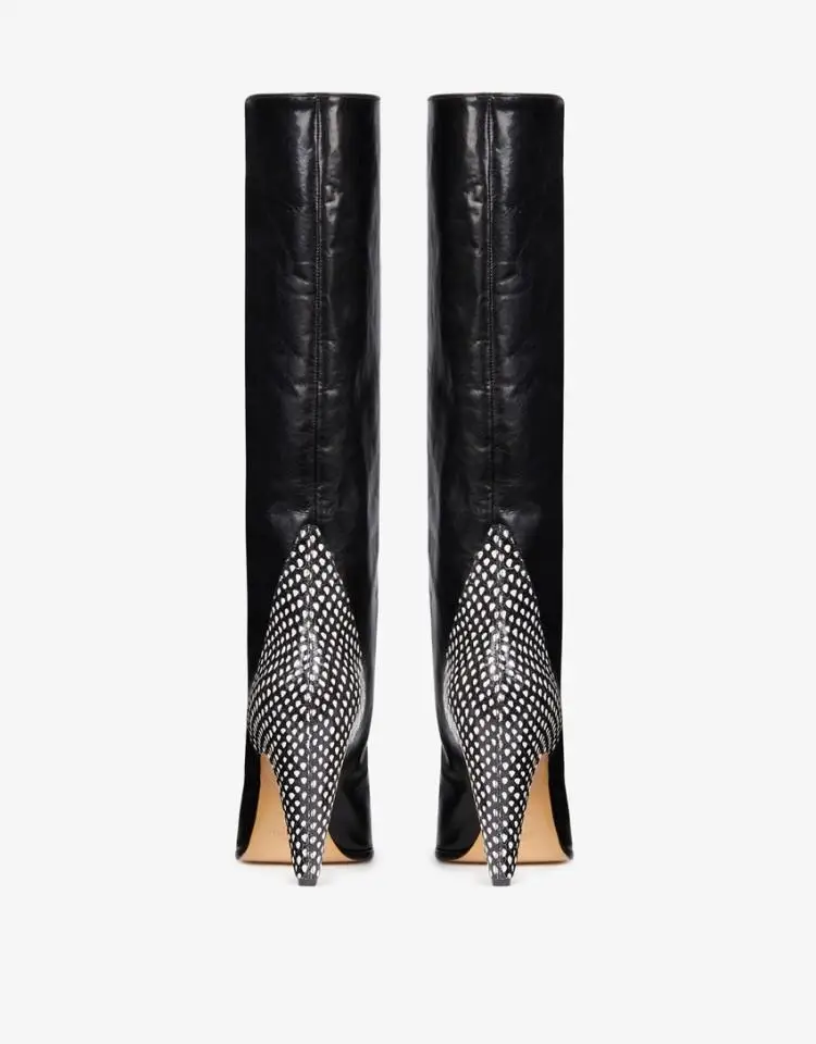 Bottes Botas Glissement Talon Serpent Retour Show Et Pointu As Patchwork 2018 Sur Fasahion Femmes Show Spectacle En as Hiver Chaussures Courtes Chaton Bout Cuir IaZ4Txa