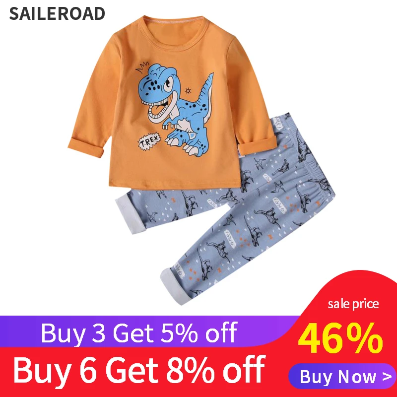 

SAILEROAD Children Cartoon Dinosaur Pajamas Set Kids Pajamas Cotton Boy Girl Pyjamas Pijama Infantil Child Sleepwear Clothes Set