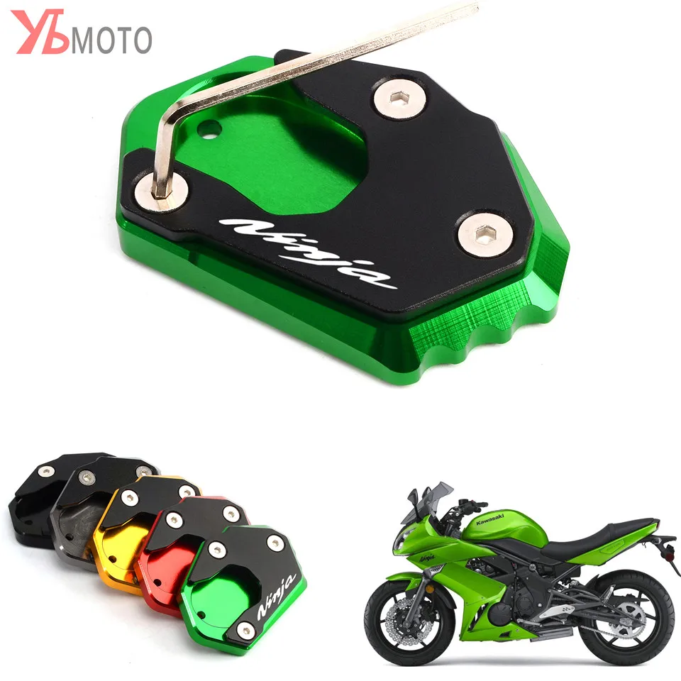 Aluminum Motorcycle Side Stand Kickstand Sidestand Extension Enlarge Plate Pad Accessorie for Kawasaki Z1000 Z1000SX ZX10R ER6N ER6F ZX6R Z800 Black