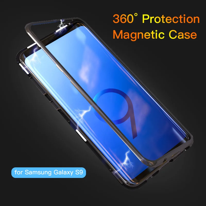 

Magnetic Case For Samsung S9Plus Cases Full Protective Flip Tempered Glass Cover For Samsung Galaxy Note 9 S9 Plus Cover Luxury